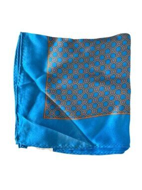 Royal Blue Silk Pocket Square Scarf Handkerchief with Geometric Pattern